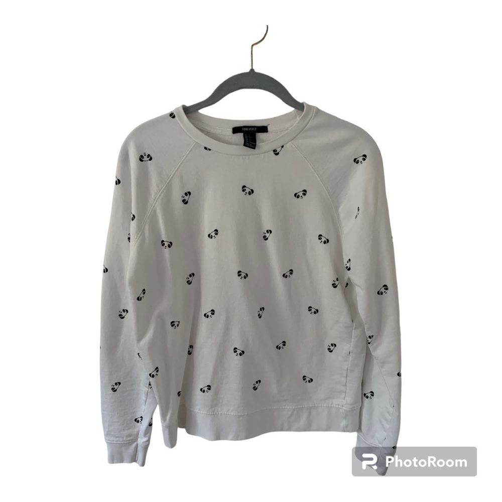 Forever 21 Panda Print White Sweatshirt in Size Small